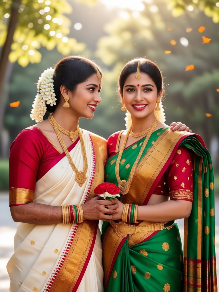 Potret sari sutra Mysore dan veshti sutra hasil AI