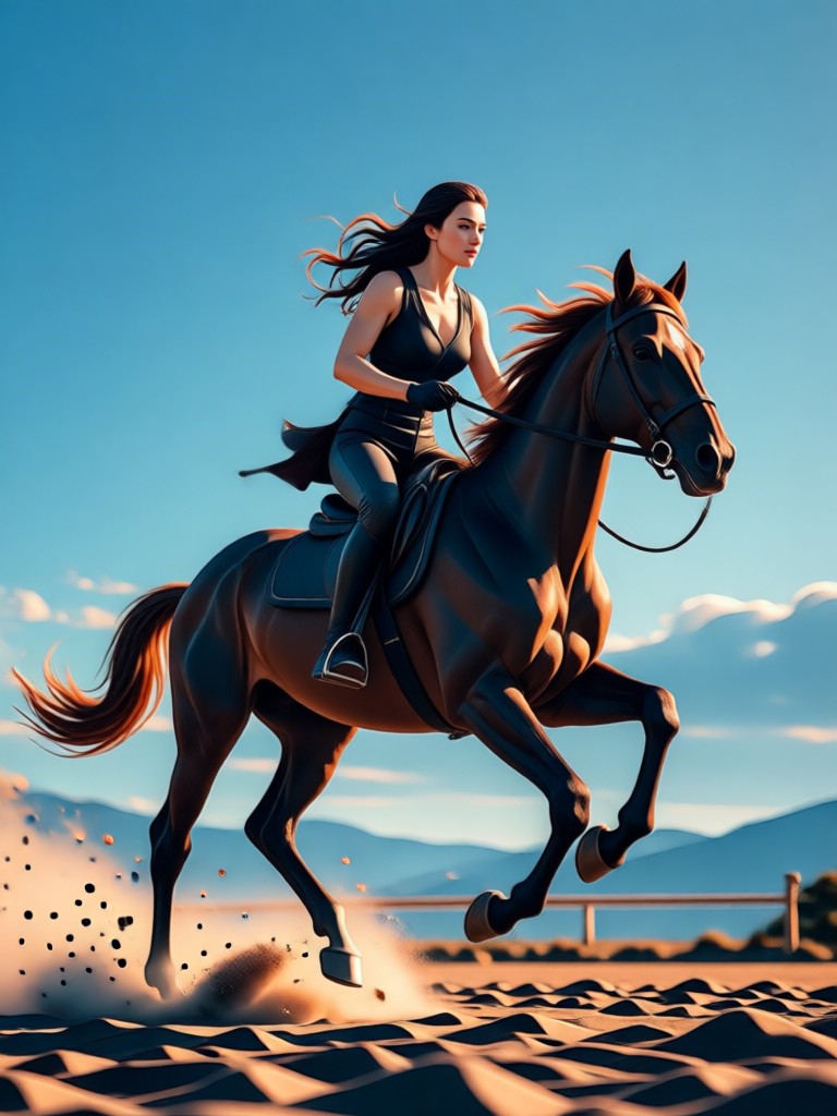 Elegant dressage AI horse riding video