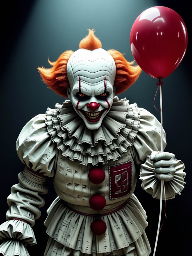Professional cosplay enhanced with AI Pennywise texture details