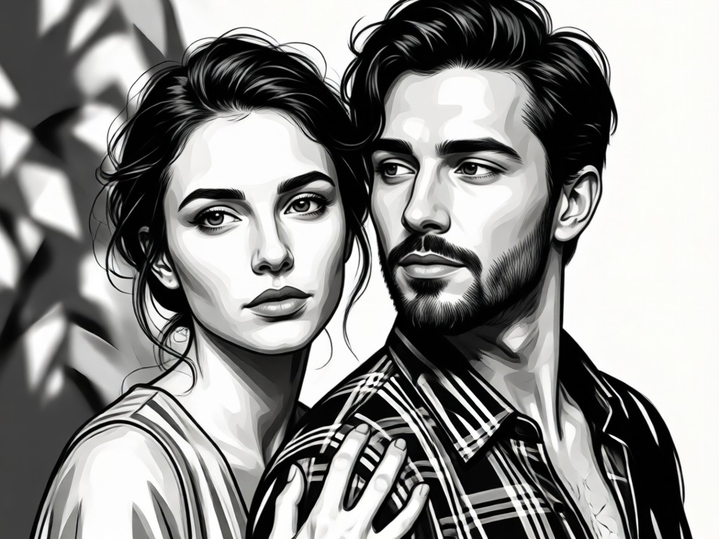 Compartilhe o seu Retrato Artístico de Casal em Preto e Branco por IA