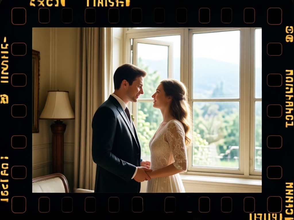 Foto de pareja con corrección de color al estilo de comedia romántica aplicada por IA