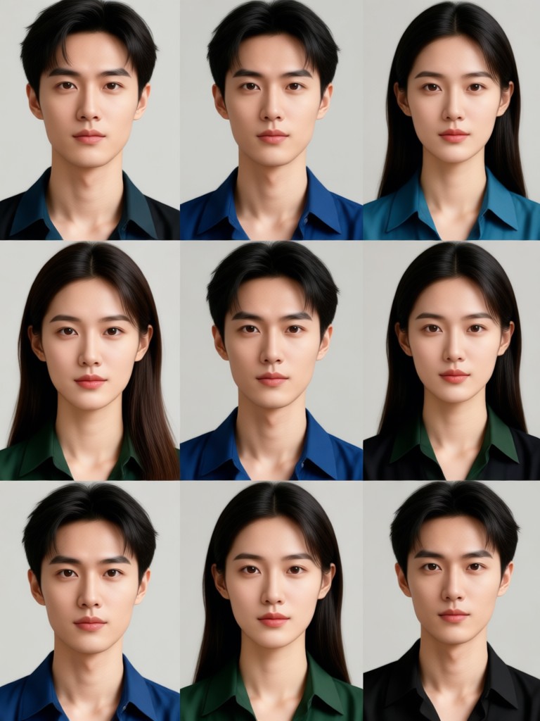 Bold and colorful nine piece portrait collage