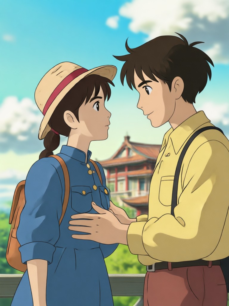 Ghibli-Stil Paarporträt Wald-Setting
