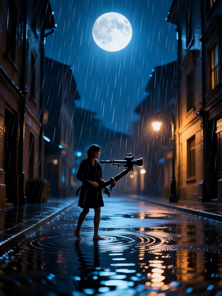Romantic kiss under a streetlamp in the rain video