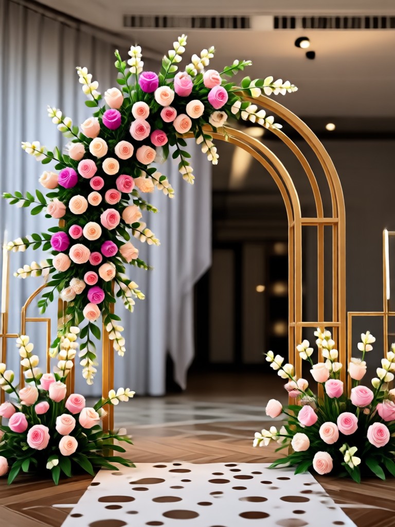Happy couple celebrating with AI designed wedding decorations