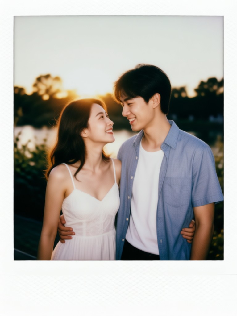 Faded 90s style polaroid couple photo