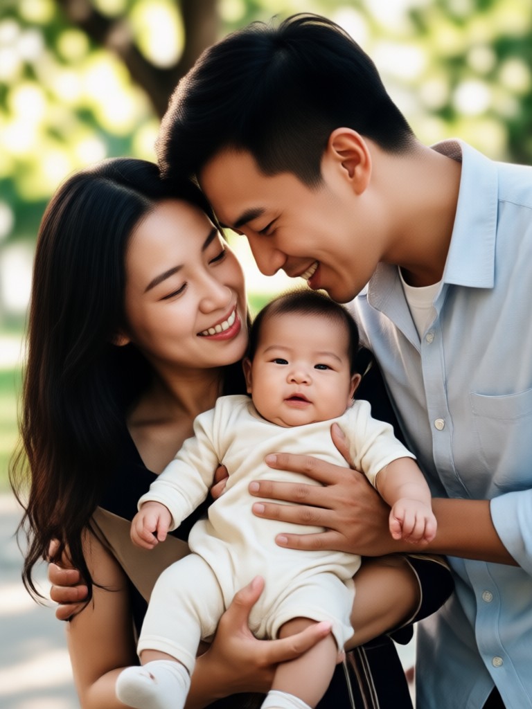 Outdoor family photo with AI baby