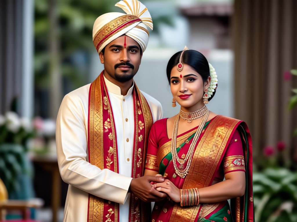 Bengali couple AI portrait with traditional home interior background