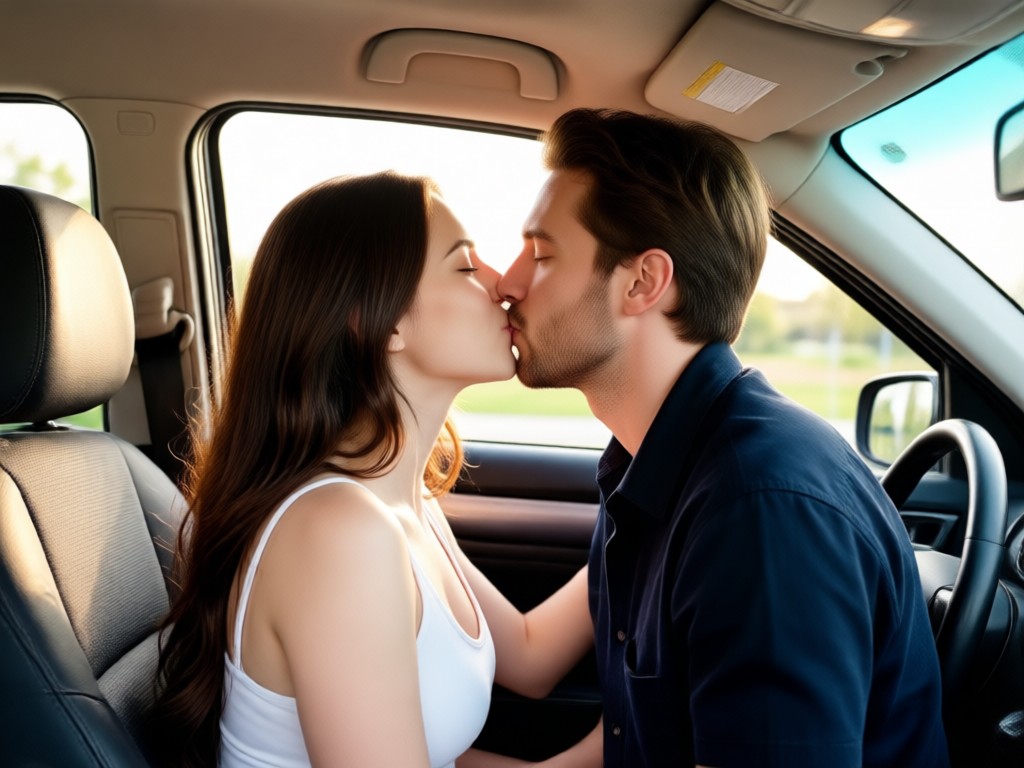 Easy one-click interface for two photos kissing in car kissing animation