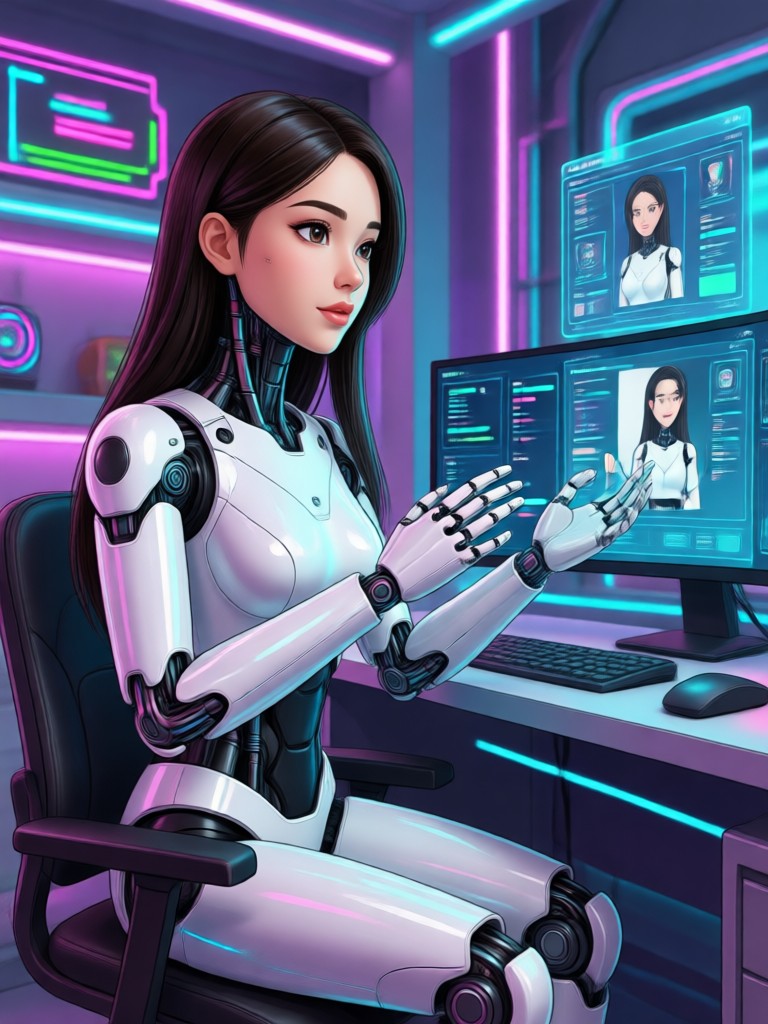 AI girlfriend in a cozy cafe setting