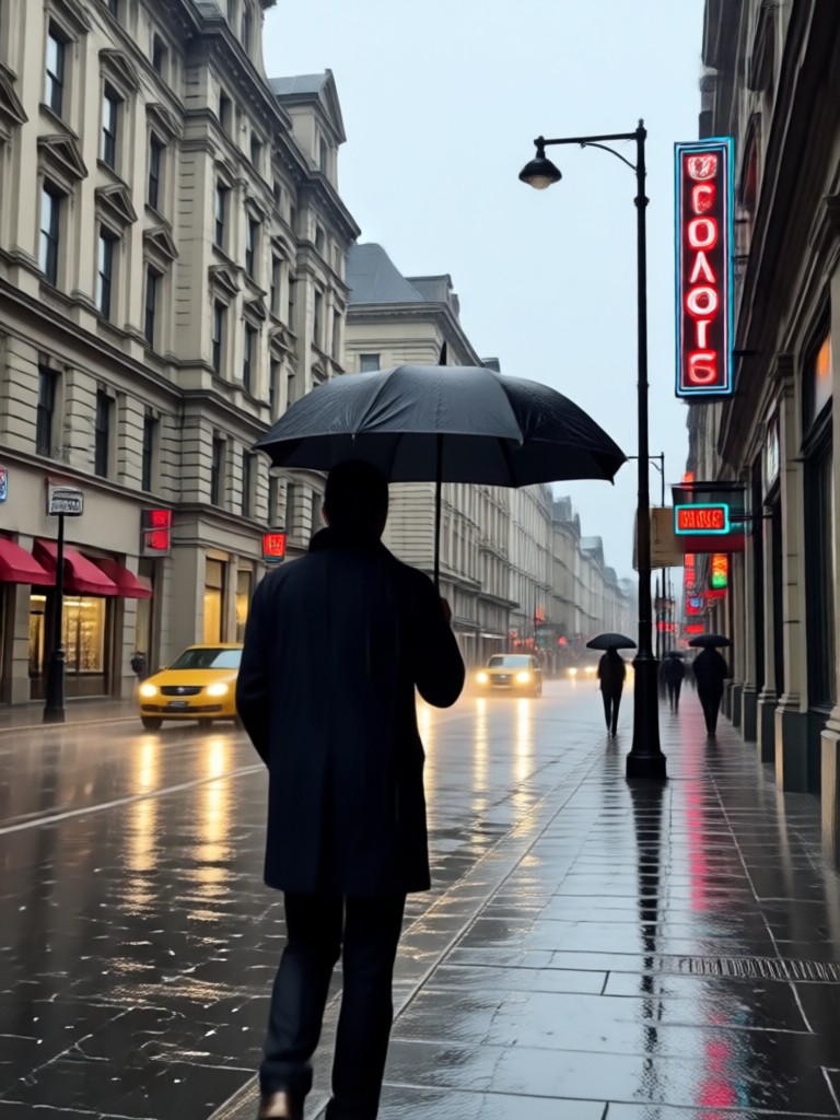 Reunion hug with heavy rain effect