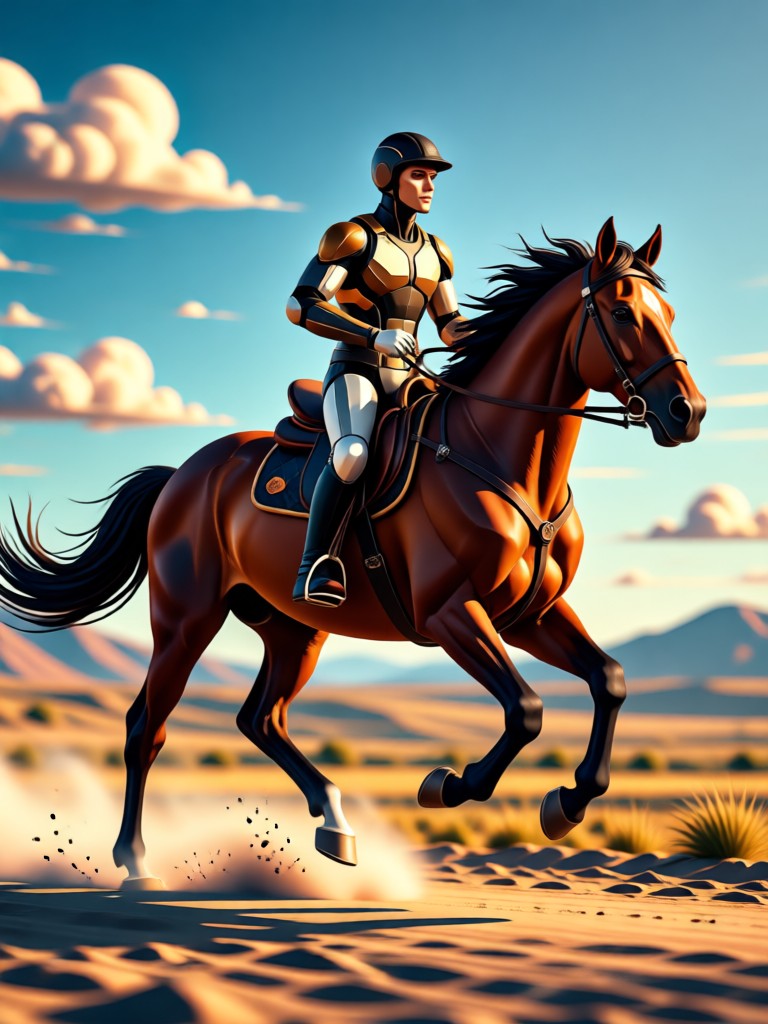 Western-Stil KI-Cowboy reitet am High Noon