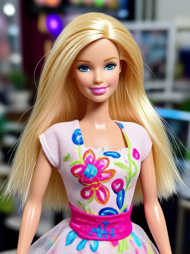 Barbie doll with custom backdrop and lighting effects