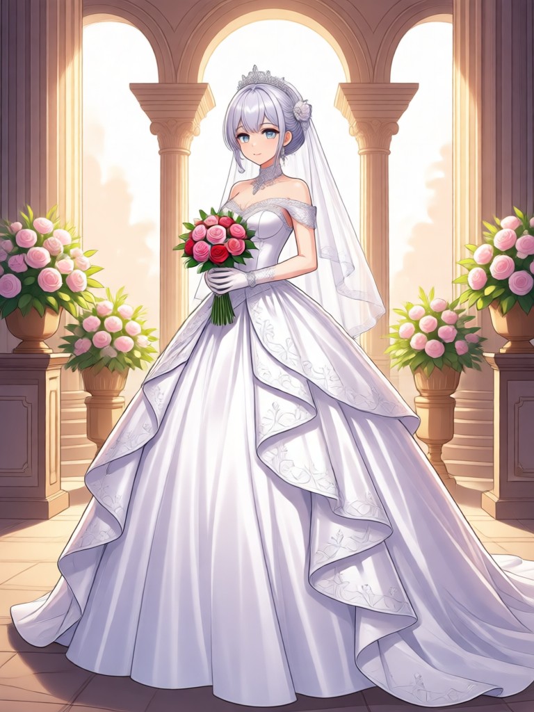 Cute anime bride with flower crown