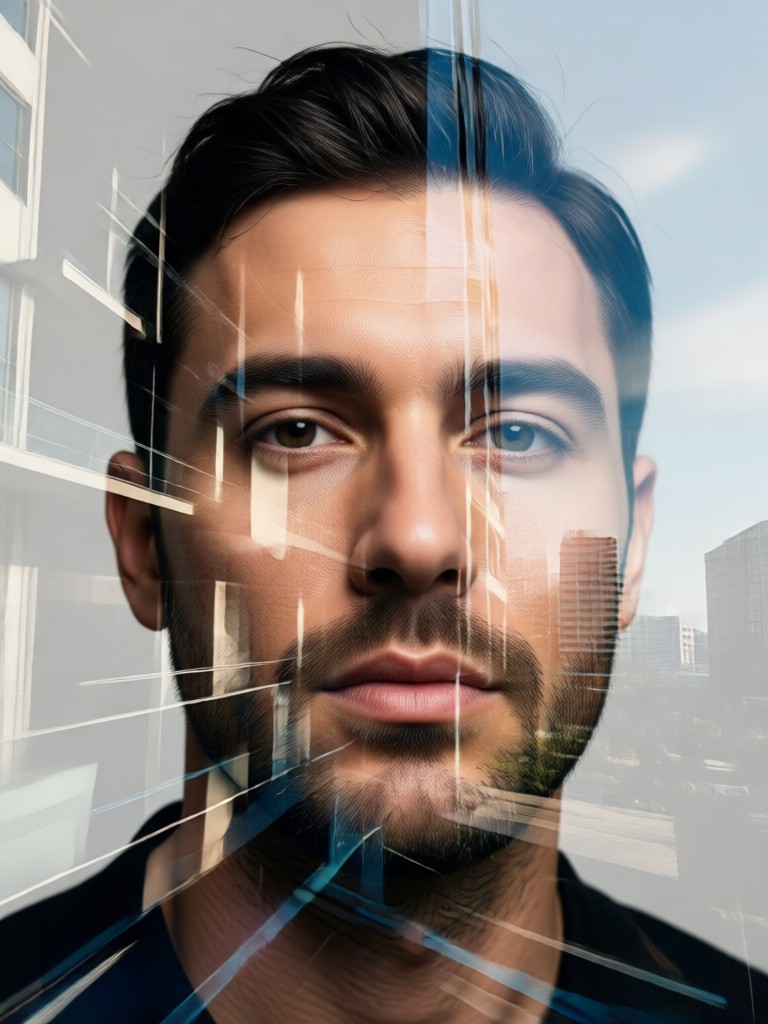 Gothic cathedral double exposure portrait