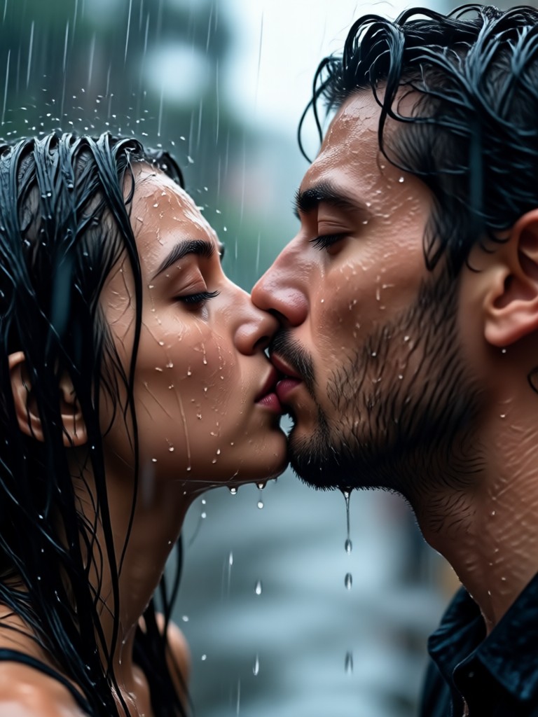 Mobile phone displaying a rainy kiss animation being created
