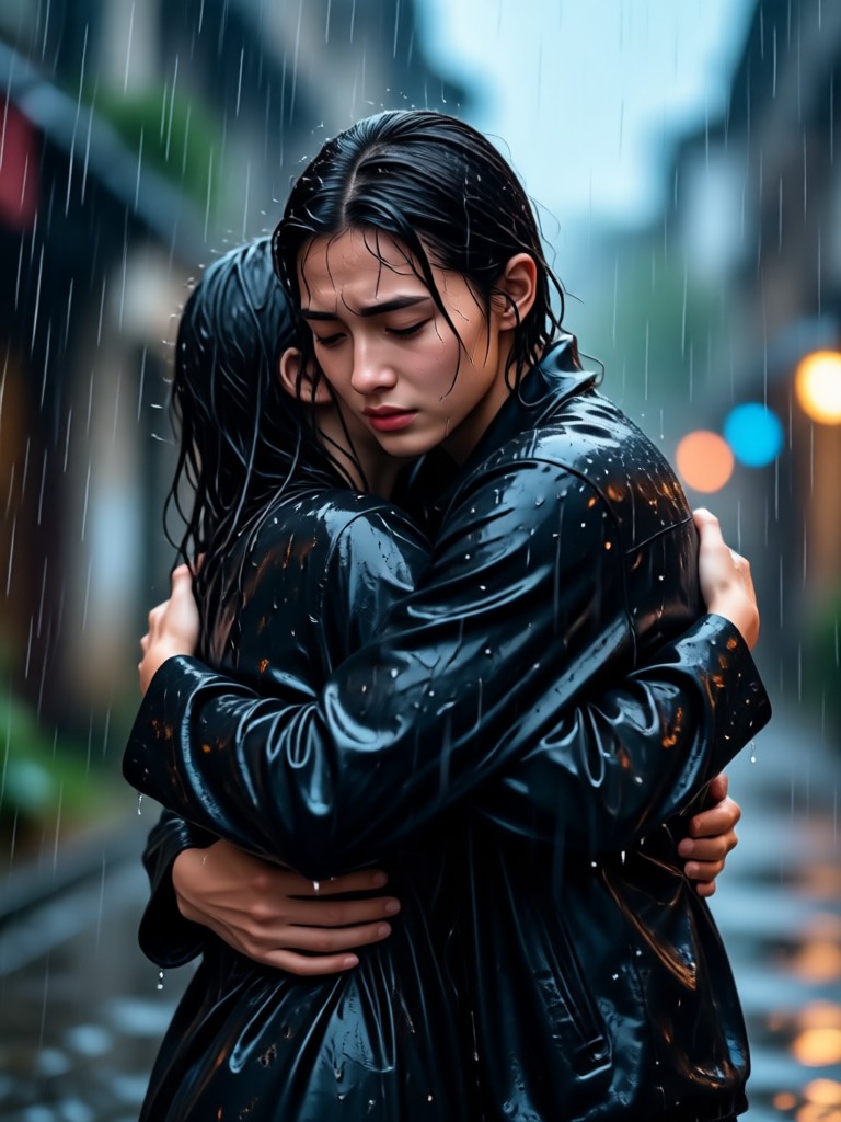 AI generated bittersweet farewell hug