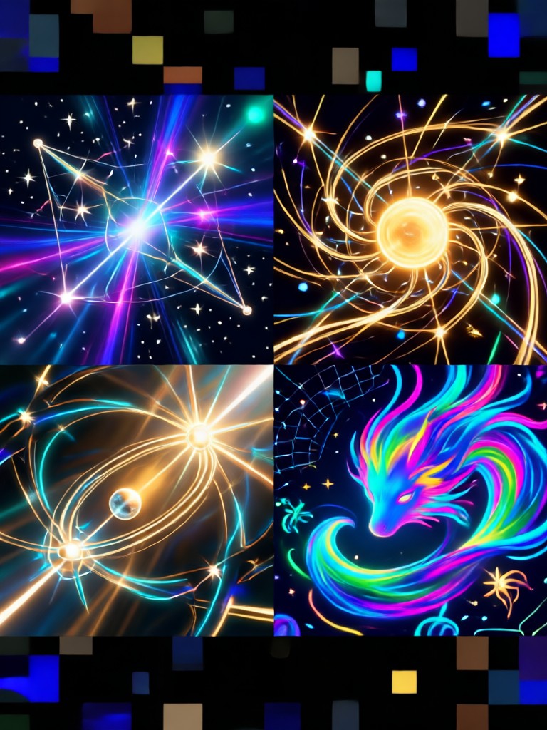 Mythical grid with dragon, phoenix, unicorn, and kraken