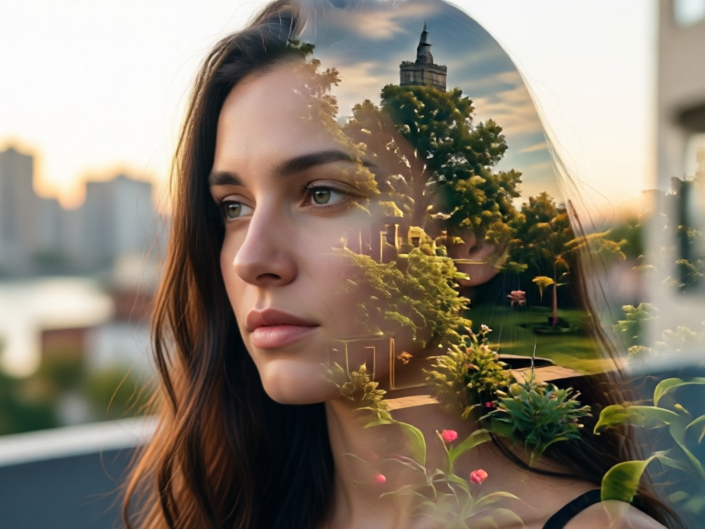 Close up of ai blended double exposure effect