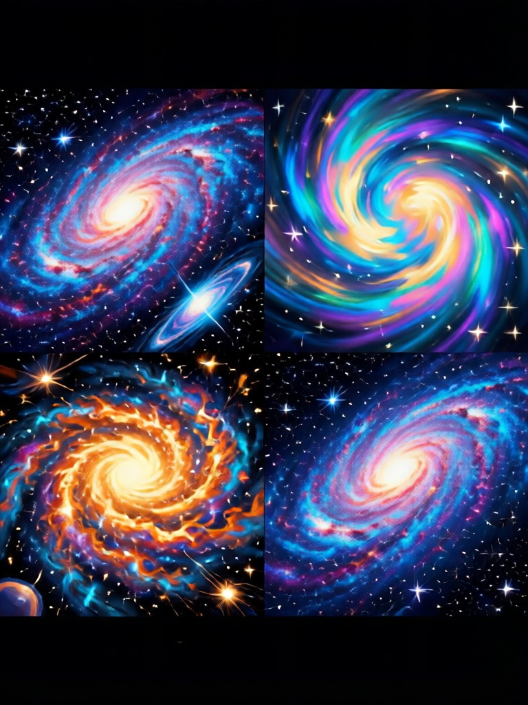 Phone displaying a beautiful AI-generated 2x2 grid collage
