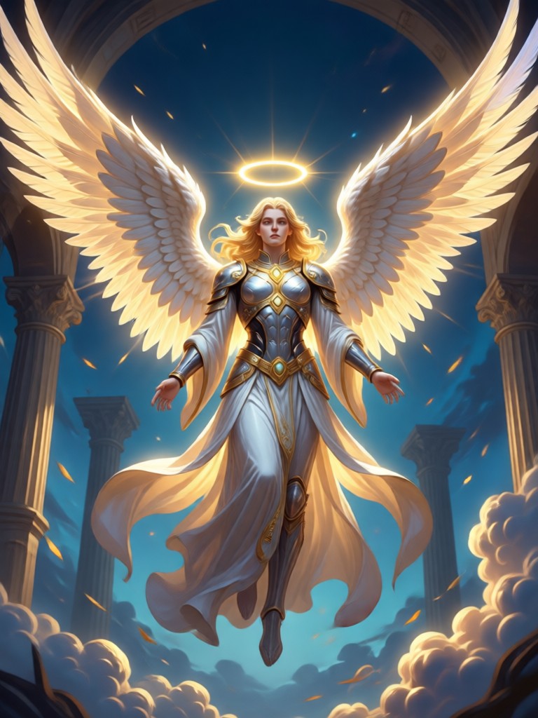 Ángel ciberpunk neón con alas holográficas