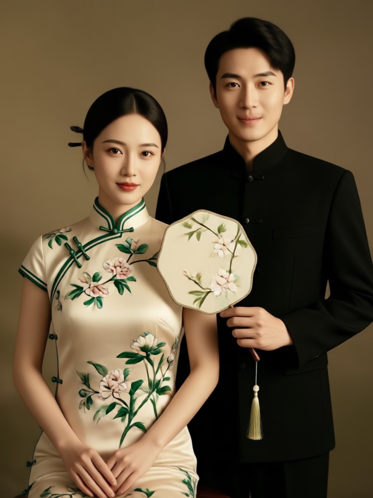 Vintage style qipao wedding photo