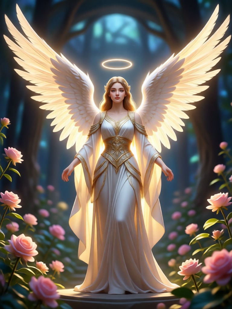 Minimalist angel with a simple halo and light aura