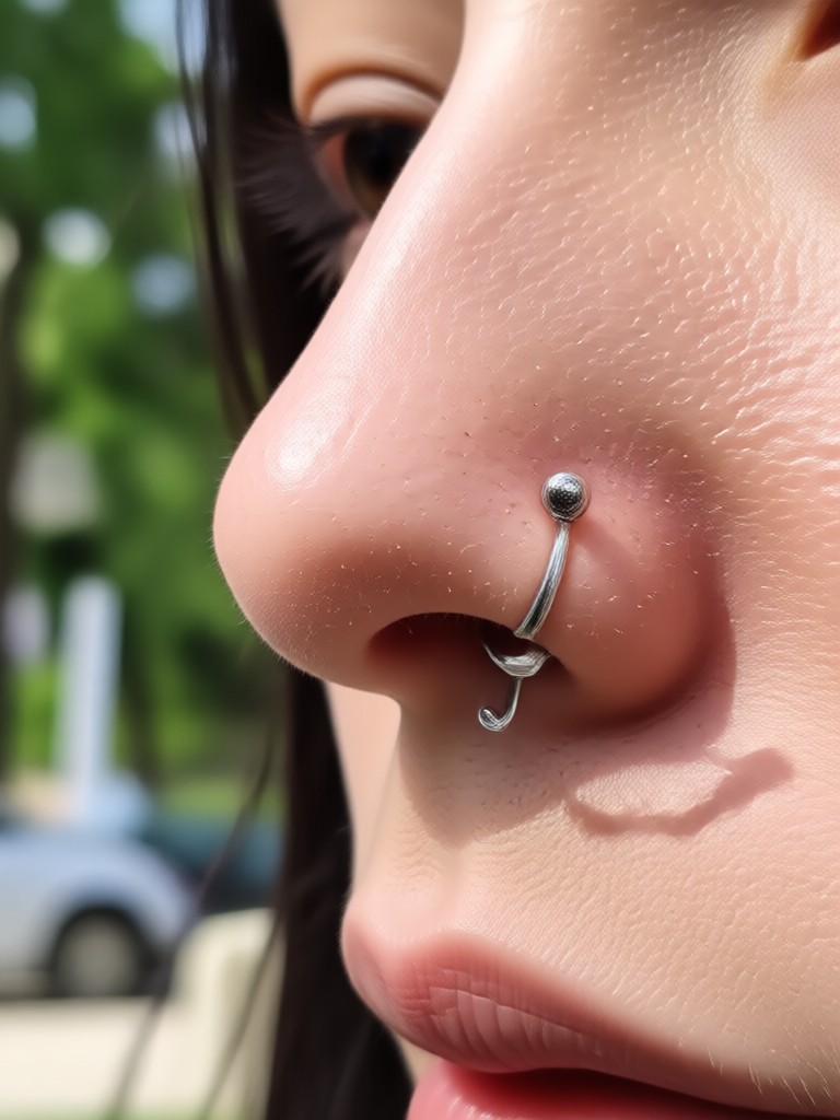 Antes e depois da aplicação de piercing no nariz por IA