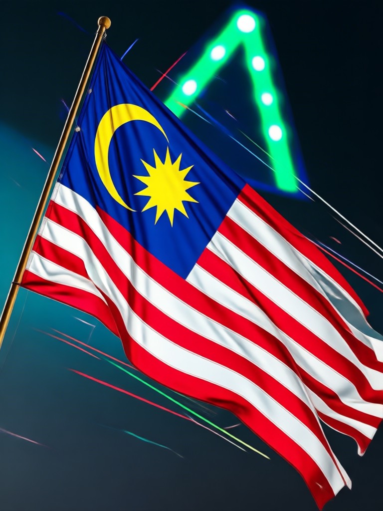Cyberpunk style cityscape with Jalur Gemilang neon lights