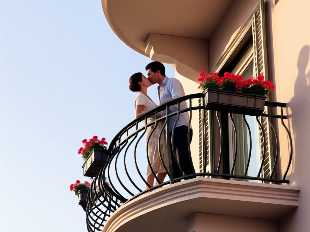 Cinematic balcony kiss video with lighting effects