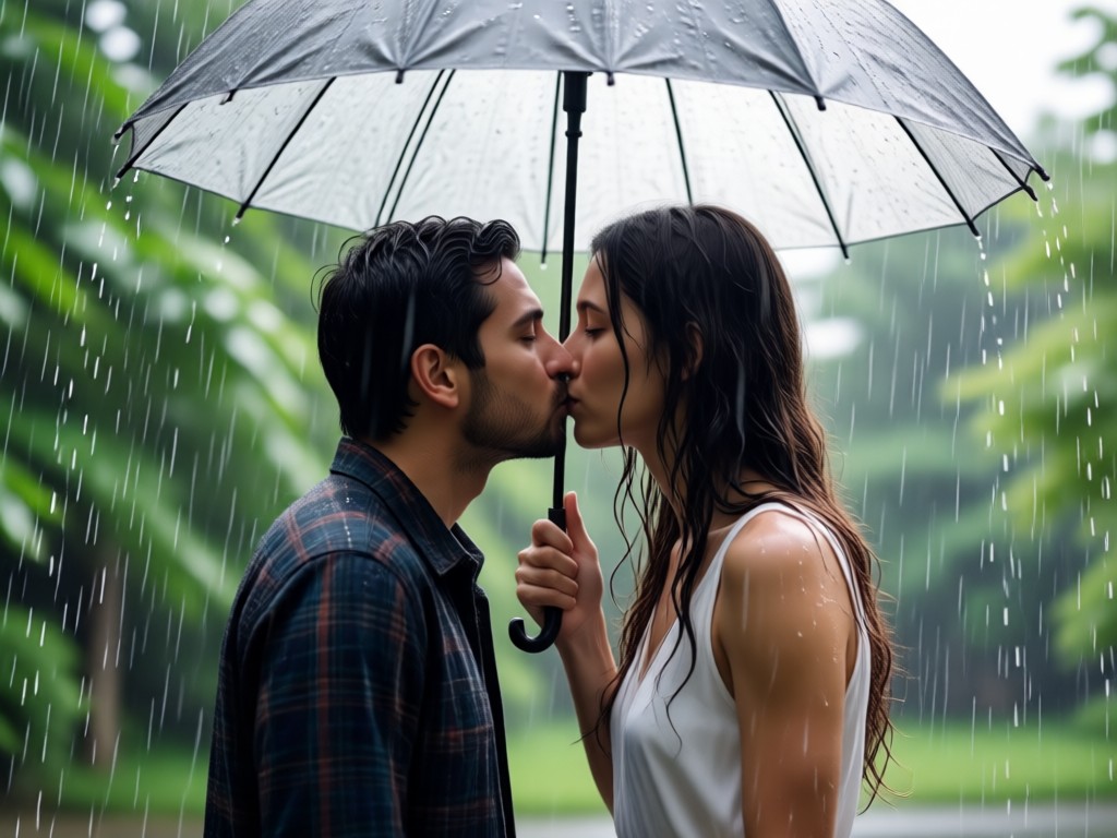 AI merging two photos into one kiss scene