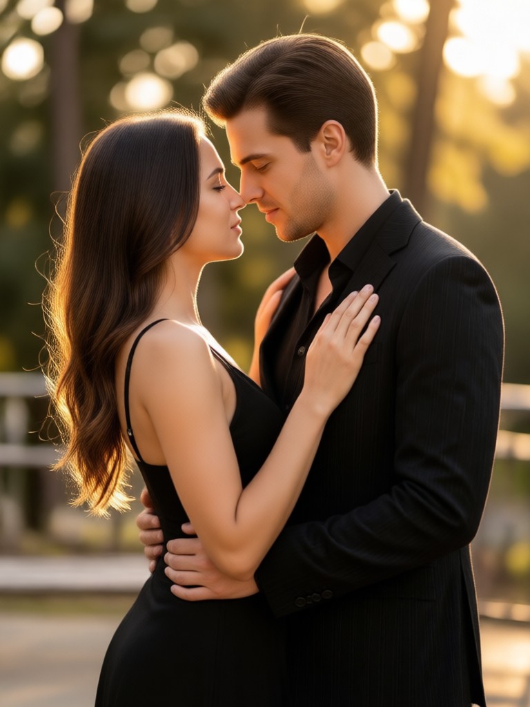 Retrato de pareja en una noche romántica