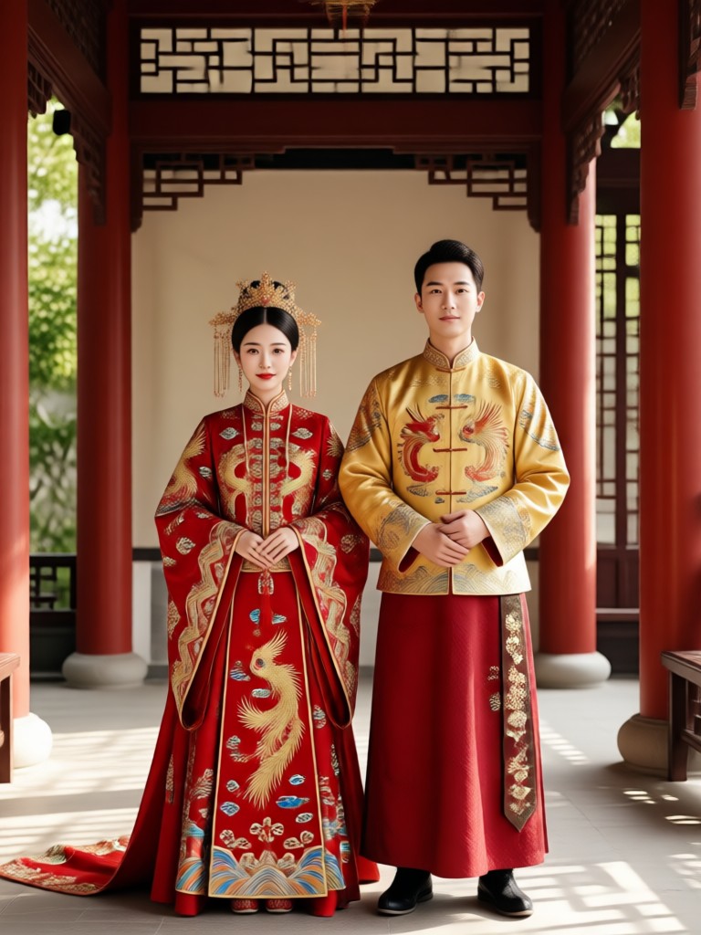 시대적 복장을 입은 빈티지 유럽식 웨딩 초상화