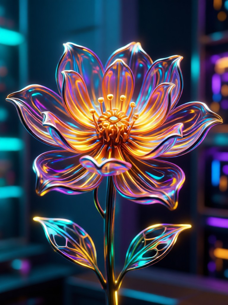 AI fantasy glowing neon flowers