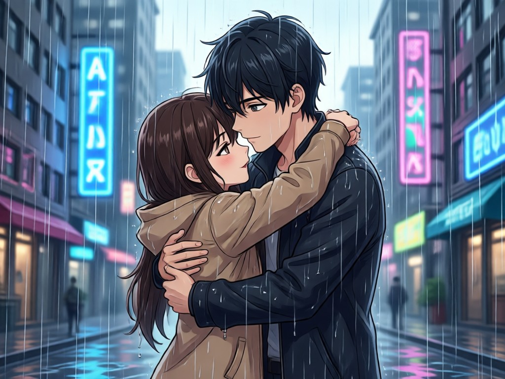 Different anime styles for rain hug videos