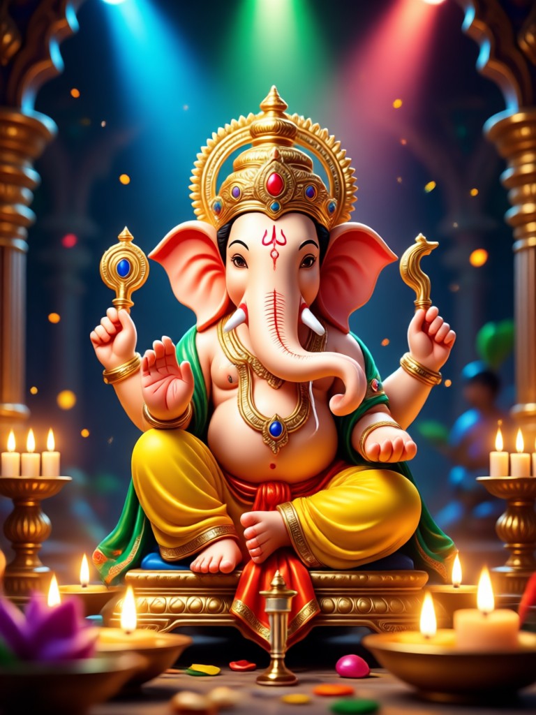 AI Ganesha with traditional crown and jewelry