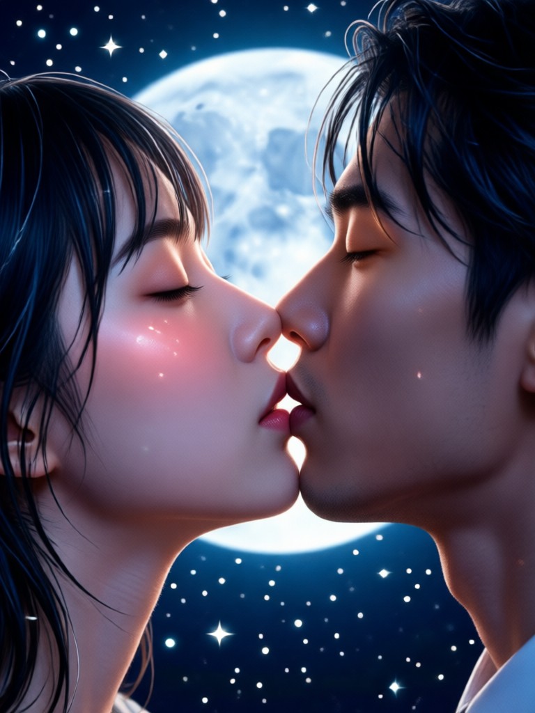 Efeito de vídeo de casal beijando sob céu estrelado