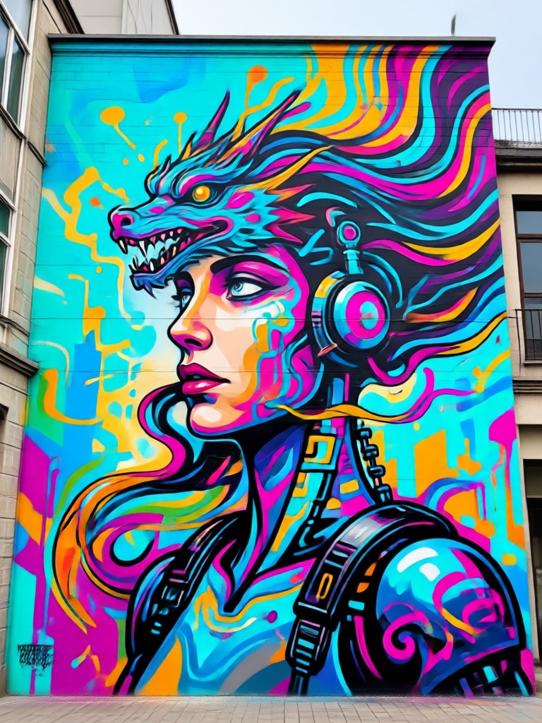 Abstract geometric AI mural design