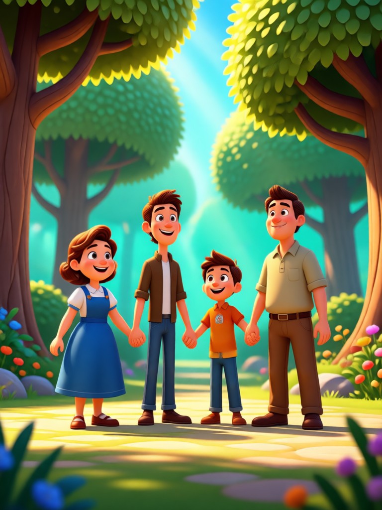 Cozy, Up inspired Pixar style family photo