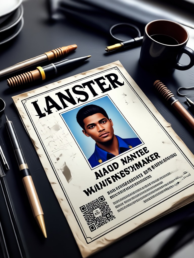 Mobile app interface showing wanted poster creation
