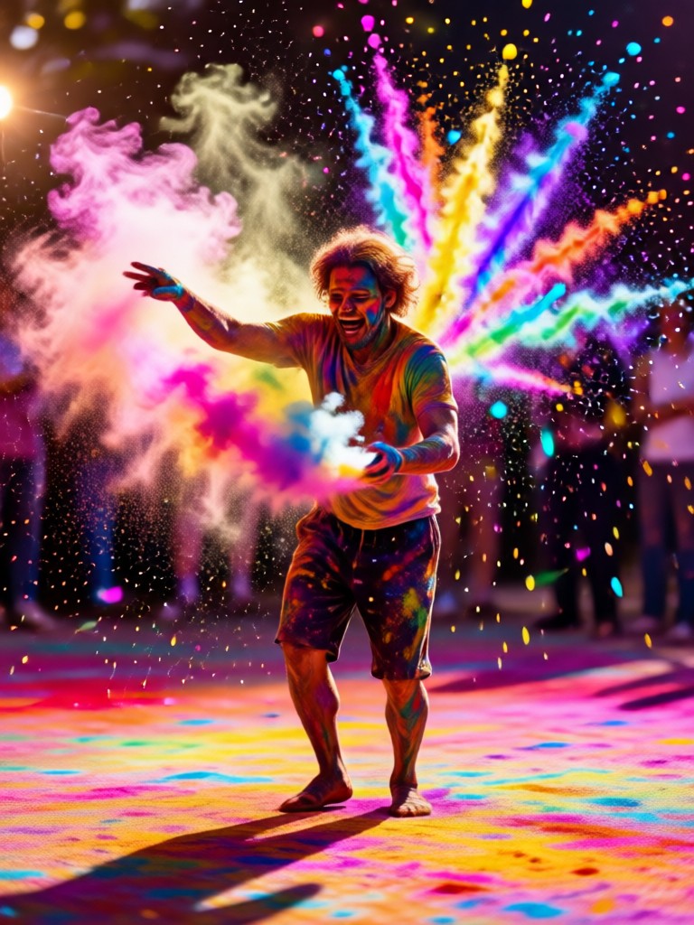 Group photo with vibrant multi color Holi AI effects