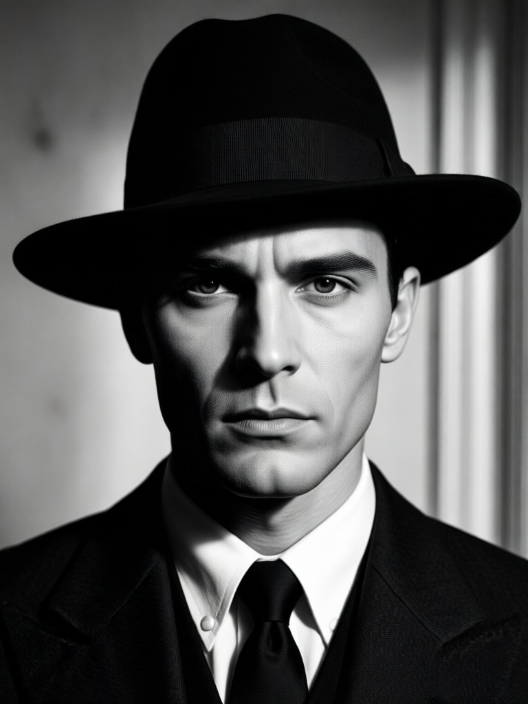 Film-Noir-Porträt mit geheimnisvollem Ausdruck