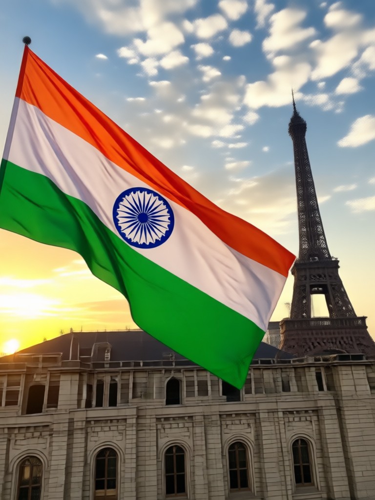 Realistic AI image of India Gate with flag