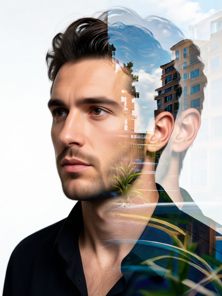 AI generated double exposure portrait album cover example