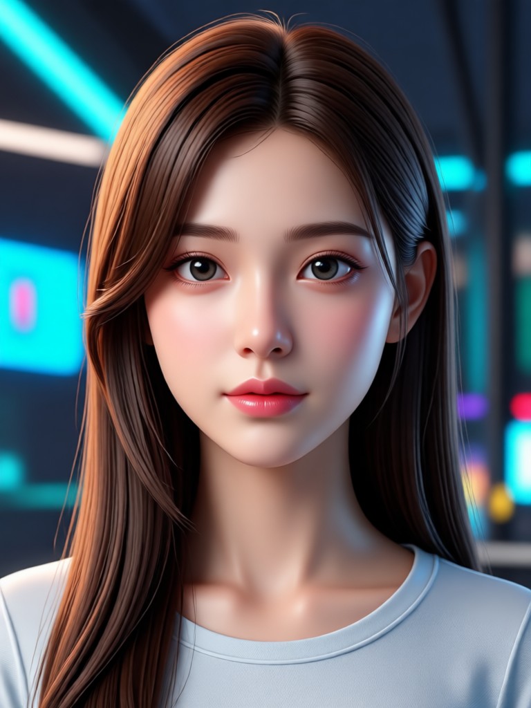 Anime style AI girl with colorful hair and expressive eyes