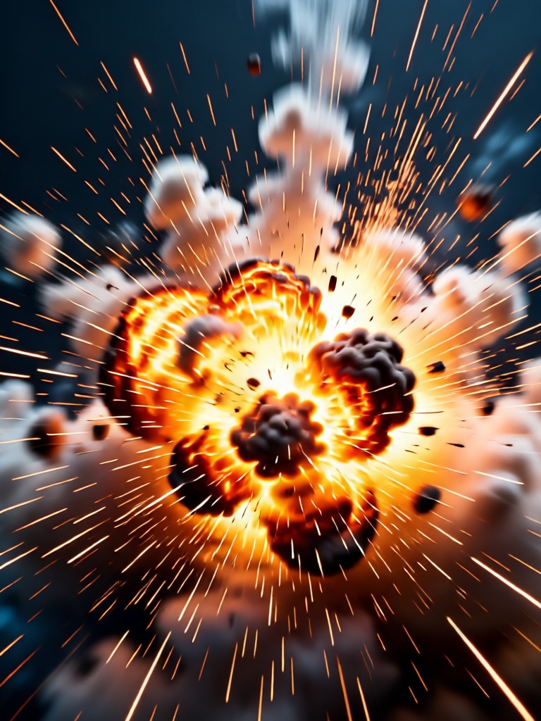 Superhero landing with an explosion crater