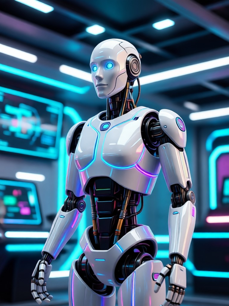 Character with half human half robot face, detailed mechanical jaw