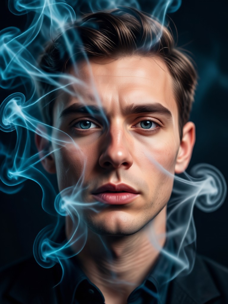 Cyberpunk portrait with neon smoke effects