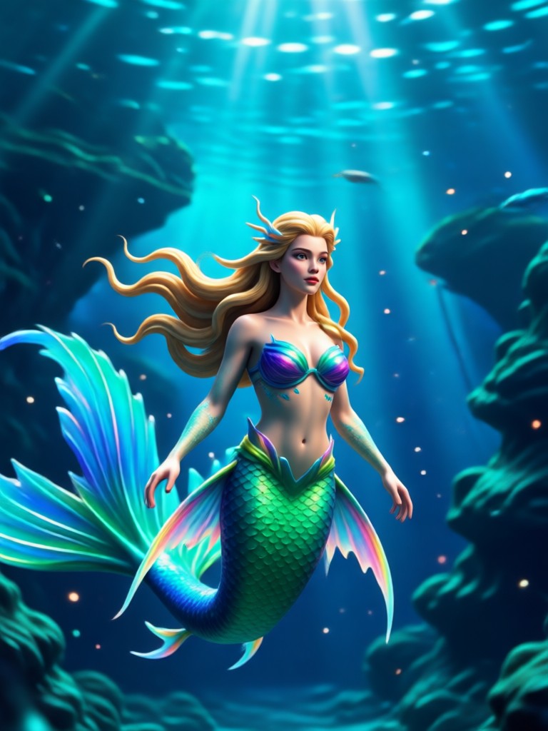 Realistic mermaid with detailed scales AI generation