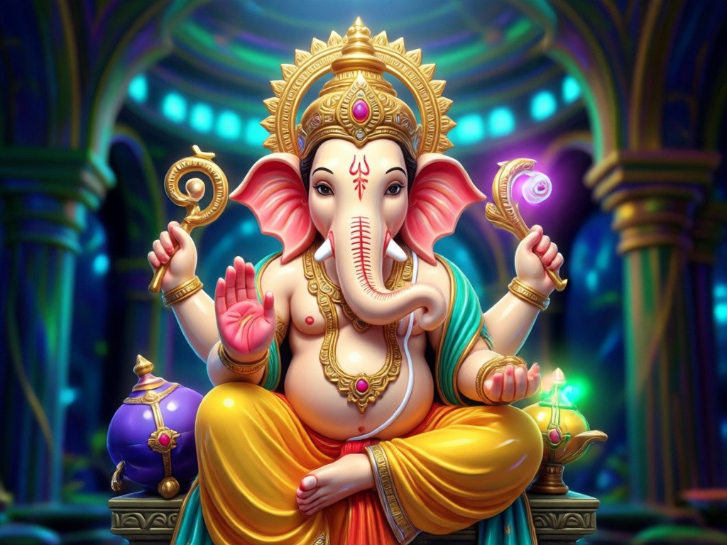 Ganesh idol with subtle eye animation